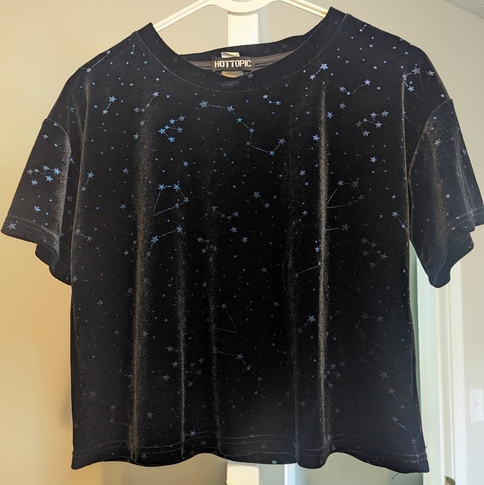 Hot Topic Velvet Iridescent Constellation Crop Top